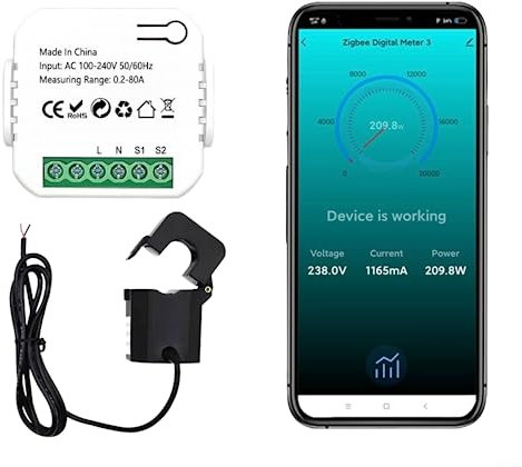 for ZIGBEE Smart Home Energy Monitor, Real Time Electricity Monitor/Meter, Solar/Net Metering, Work with Tuya/for Smart Life APP(Monitor with 1 80A Sensors)