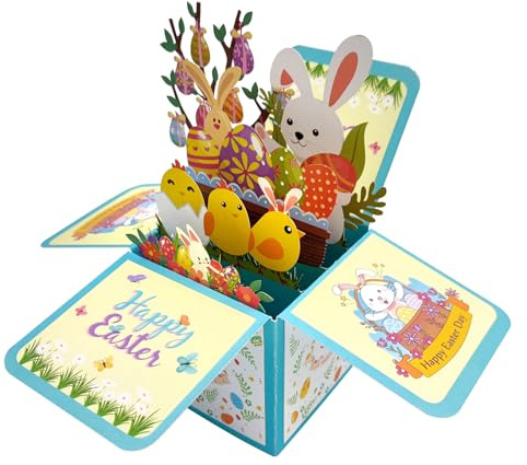 Bekecidi Biglietto di Pasqua Pop Up Biglietto di Fiori di Carta 3D Biglietto di Uova di Pasqua Con Fiori di Coniglietto Biglietto di Pasqua Pop Up 3D con Buste per Bambini, Bambini, Famiglia e Amici