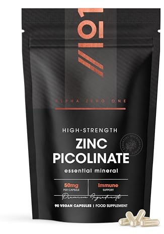 Zinc Picolinate 50mg – 90 Vegan Capsules (3 Months Supply) – 500% Daily NRV - Elemental Zinc Picolinate - Resealable and Recyclable Pouch – By Alpha01
