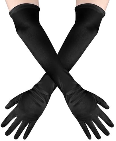 Andibro Damen Satin Elegant Abendhandschuhe Schwarz, 1 Paar Lang, Satin Classic Opera Party Halloween Karneval Kostüm Braut (Schwarz)