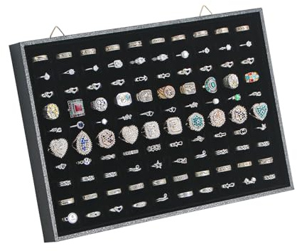 Pengup 100 Slots Rings Holder Organizer Wall Mount, Jewelry Display Tray for Vendors, Rings Earrings Cufflinks Storage Dish for Selling. (1, Black)