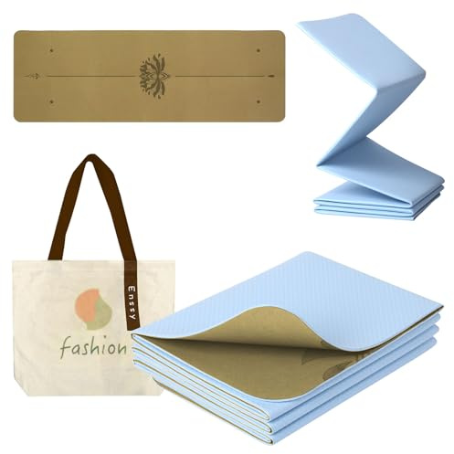 Enssy Tapis de Yoga de Voyage Pliable Petit 173 x 61 x 0,4 cm avec Sac Léger Pilate