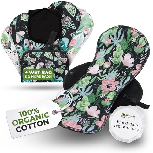 Organic Cotton, High Absorbency Reusable Period Pads for Heavy Flow (6 Pack L+XL) - Leak Proof & Odor Free Cloth Pads for Women - High-Temp Washable, Breathable & Skin-Safe for Menstrual Comfort