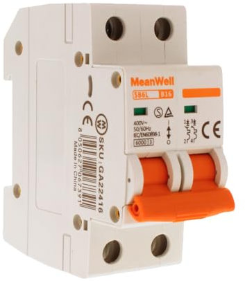 MeanWell Leitungsschutzschalter Kurve B, MCB 2P B16 16 A 6 kA 220 V, benötigt 2 DIN-Module