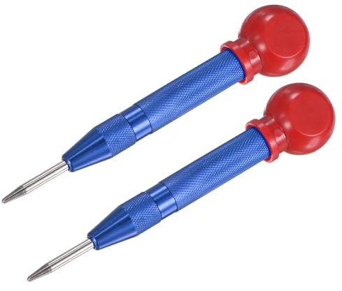 M METERXITY Pack De 2 Punzones Automáticos De Centro, Punzón De Uñas Con Resorte De Acero Rápido De 133mm Y Tapa Para Placas De Acero/Madera/Vidrio, Herramienta Ajustable [Azul]