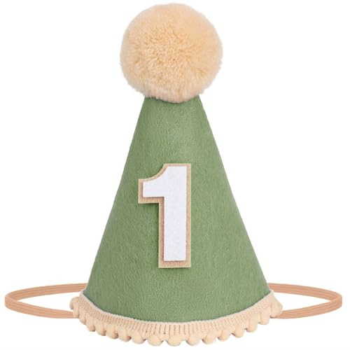 DRESHOW Cappello Compleanno 1 Anno Bimbo Cappello Cono Primo Compleanno con Pom Pom Cake Smash Photo Props Headwear Decor per Ragazze e Ragazzi