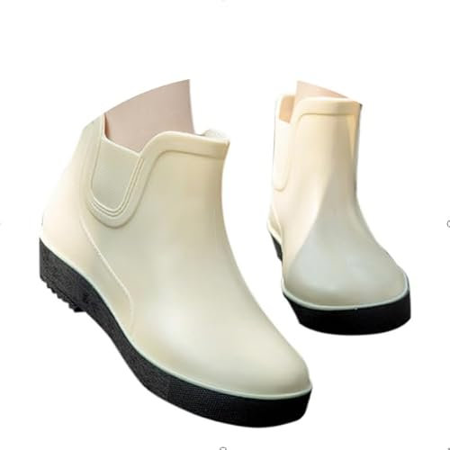 FGUUTYM Botas de lluvia para mujer, impermeables, antideslizantes, para jardín, botas de jardín, extraanchas, zapatos de jardín, zapatos de trabajo, botas de vela, botas de pesca, beige, 41 EU