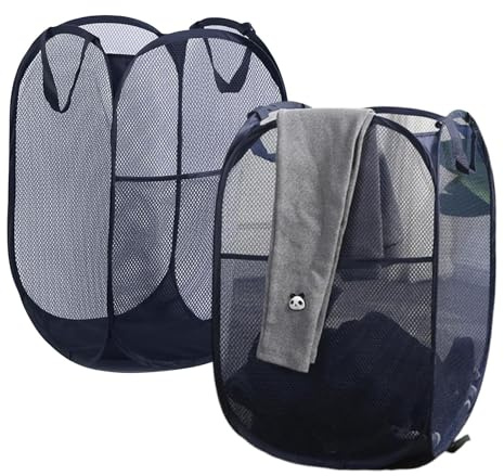 Cesto portabiancheria pop-up, 2 pezzi, pieghevole Laundry Basket Mesh, 75 l, cesto portabiancheria pieghevole in rete, traspirante, per la cameretta dei bambini, College Dorm Camping e Viaggi (blu)