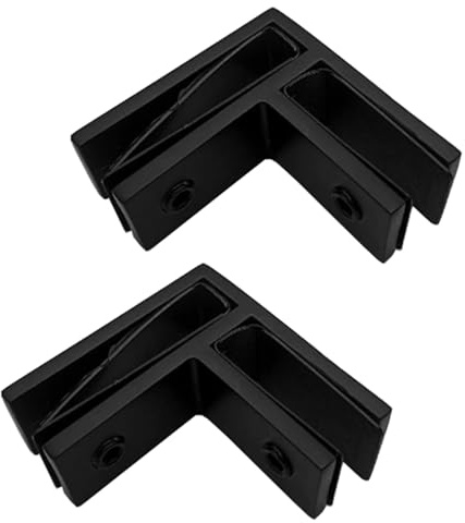 Glass to Glass Clamp 90 Degree Stainless Steel Black Railing Clamp Railing Corner Brackets (10-12mm Glasspanel) for Fence, Balustrade, Balcony (2Pcs)