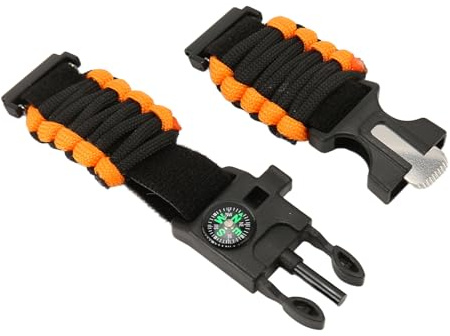 CFTGIW 6 I 1 Paracord Armband Watch Band 22mm Spänne med Fire Starter Kompass Whistle Passar för Huami Svart Rep och Startrem Praktisk Användning 1 6 I Kompass Multipel Eld Fire (Svart Orange)