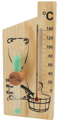 Hiraith Bastutermometer Timglas, Trätimglas med 15 Minuters Sandtimer Väggmonterat Bastutillbehör, Säkerställer Noggrann Temperaturmätning med Realtidsövervakning