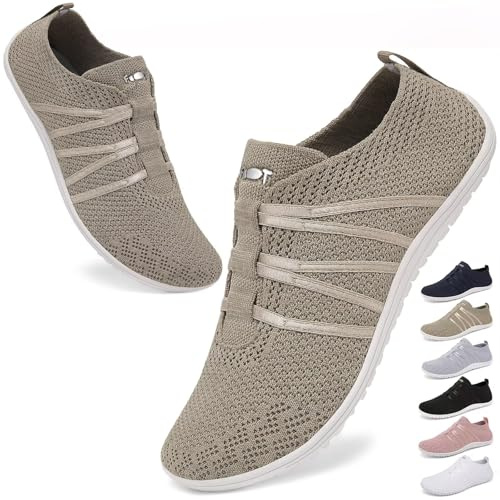 Wizshoe Scarpe Barefoot Donna Estive Minimaliste Scarpe Uomo Slip on Sneakers Fitness Calzature Sportive Comode Leggere Piedi Nudi Scarpe da Allenamento Zero Drop Shoes Cachi 44EU