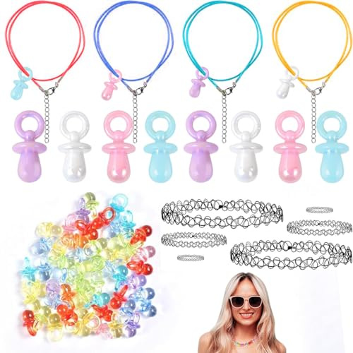 Ruayia Set di 60 collane per ciuccio, ciuccio in acrilico, set da 90 pezzi, set da donna, corda di cera, idea regalo per feste a tema 80 anni '90 – Style2