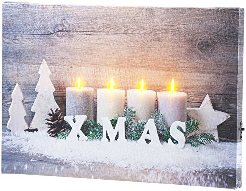 infactory LED Foto: Wandbild Kerzen im Schnee mit LED-Beleuchtung, 30 x 20 cm (Bild, LEDbild, Weihnachtsbeleuchtung)
