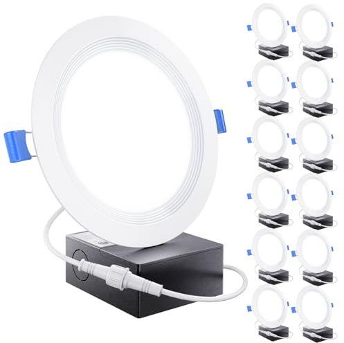 Sunco 12 Pack 6 Inch LED Recessed Light, Ceiling Canless Recessed Lights, Baffle Trim Ultra Thin, 850 LM, 14W, 5000K Daylight, Dimmable, Wafer Thin with Junction Box.
