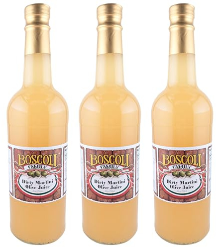 Boscoli Dirty Martini Olive Juice - 25 oz Bottle, Pack of 3, All Natural, Gluten-Free - Premium Cocktail Mixer for Martinis & Bloody Marys