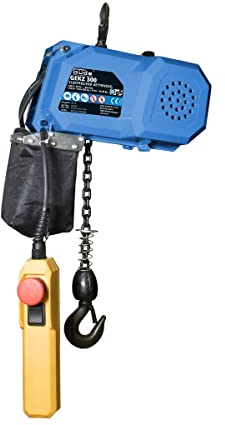 Güde Elektrischer Kettenzug GEKZ 300 (230 V, 410 W Motorleistung (P1), 300 kg max. Gewichtsbelastung, 3 m Kettenlänge, mit Notstopp, Gewicht haltende mechanische Getriebebremse, geräuscharmer Motor)