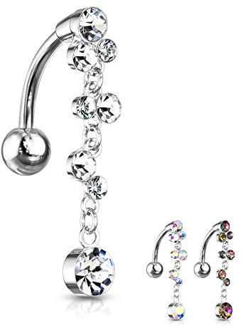 Treuheld® | Bauchnabelpiercing-Spange mit Kristall-Kette | 3 Farben [01.] - klar