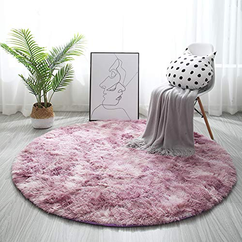 Teppich für Schlafzimmer, rund, modernes Design, für Wohnzimmer, Shaggy, Langflor, rund, Innenraum, rutschfest, modernes Dekor, ultraweich, Plüsch, für Haus, Kinderzimmer, Teppich (weiß, violett,