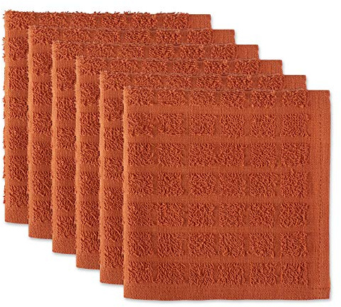 DII Basic Terry Collection Solid Windowpane Dishcloth Set, 12x12, Spice, 6 Piece