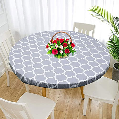 Beenle-Icey Waterproof Round Tablecloth Elastic Edged Fitted Table Cover Wipeable Oil-proof Table Cloth for Kitchen Dining Room Tabletop(35-43 Inch in Diameter,Grey)