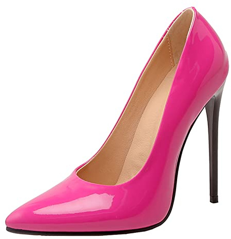 MJIASIAWA Aiguille Talons Hauts Femmes Pointu Fête Chaussures Soirée Formal A Enfiler Robe Cuir Verni Mariage Bride Mode Escarpins Rose-Rouge Taille 39 EU/40 Asiatique