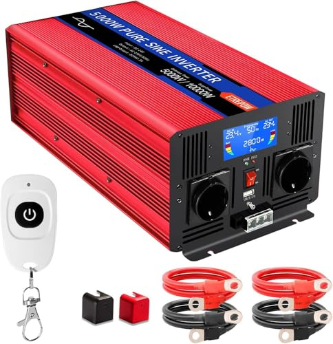 ETREPOW 5000w Spannungswandler 24v 230v Reine Sinus Wechselrichter mit 2 EU-Steckdosen und USB, kabellose Fernbedienung, LCD Bildschirm -Spitzenleistung 8000w Kfz Konverter …