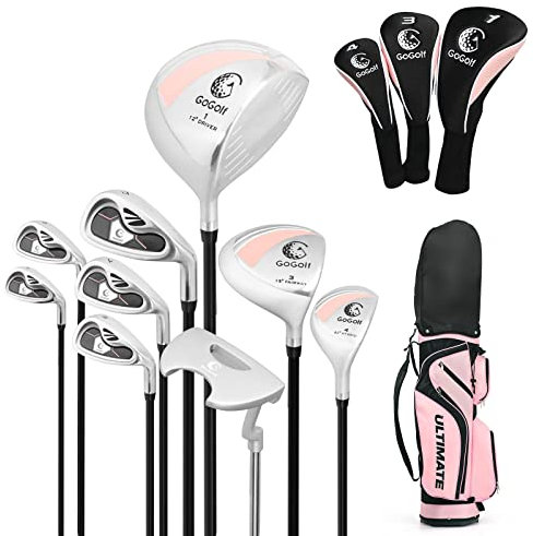 GYMAX Sac de Clubs de Golf, Set de Clubs de Golf avec Sac, Set de Golf avec 9 Clubs pour Professionnels & Amateurs, Rose