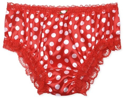 Satini Women's Satin Frilly Lace Sissy French Knickers Briefs Panties (Red - Polka Dots, XL)