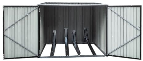 Panana Two Door Metal Garden Shed Tool Storage Sheds Lockable Black Color with 4 Removable Gravity Locking Racks Can Put 4 Bicycles (6.6x6.43ft Black)