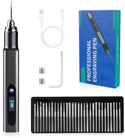Cykelith Wiederaufladierbar mit 30 Bits Gravierstift Kit Mini Graveur Gravurwerkzeug Zu 21000 U/min Tragbar Gravurstift Multifunktionswerkzeug für Schmuck, Holz, Glas, Metall, Kunststoff, Stein,DIY