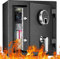 WASJOYE Black Fireproof & Biometric Home Safe, 24L, Steel, Biometric & Digital Lock, Floor Mount, Heavy-Duty, Alarm System, 31W x 36D x 31H cm