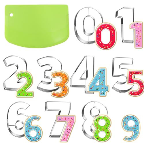 Ukoosien Large Number Cookie Cutters Set with Dough Scraper 8.3 cm Cookie Cutter Fondant Biscuit Fondant Decorating