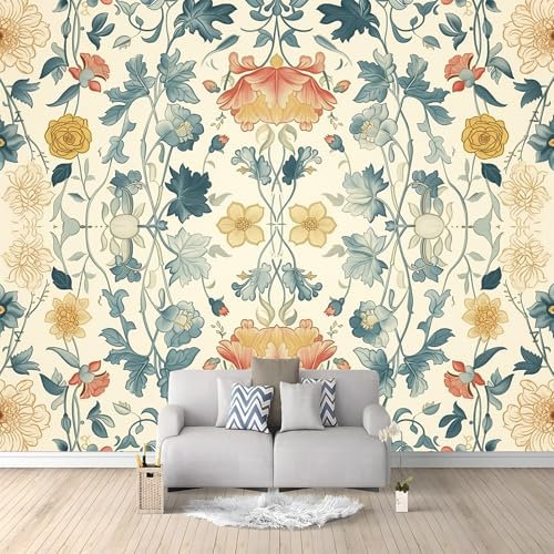 Flores Suaves De Estilo Natural. Mural de papel tapiz, murales decorativos premium no tejidos, Crema Papel tapiz fotográfico para decoración de paredes del hogar 300 x 210 cm