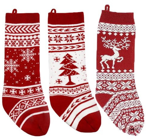 3PCS Large Christmas Stocking, 18.1 inch Oversized Knitted Christmas Stockings for Kids, Xmas Stocking Hanging for Fireplace Christmas Tree Decorations Sack,Ornament Christmas Holiday Party Decoration