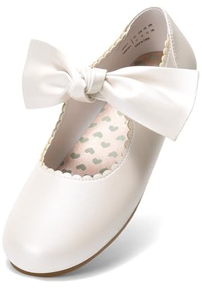DREAM PAIRS Klänning Skor för blomsterflickor Mary Jane Ballerina Flats-skor, små/stora barn, Elfenben/PU, 22 EU