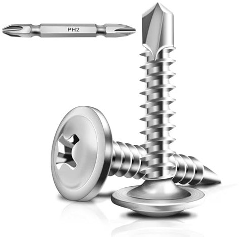 Lot de 50 vis à tôle 4,2 x 16 mm, vis autotaraudeuses en acier inoxydable, vis cruciformes, avec tournevis