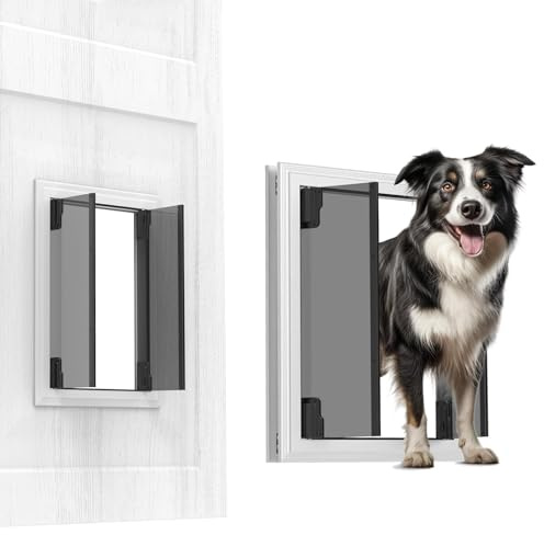 Large Dog Door, Energy Efficient French Dog Door with Aluminum Frame, Telescoping Tunnel, Magnetic Flaps and Sliding Lock Panel - Large