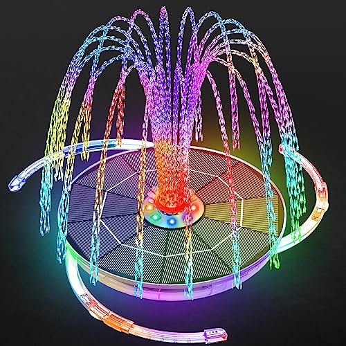 AISITIN 6,5W LED Solar Springbrunnen mit Verstellbare Stützstange, Buntes Solar Teichpumpe Eingebauter Batterie mit Doppelseitig LED Runden Solarbrunnen für Vogelbad,Gartenteich,DIY Wasserspiel,Teich