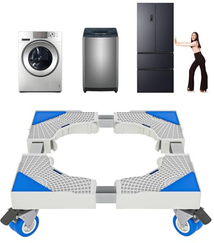 Socle amovible pour machine à laver, socle réglable de 41 à 65 cm, pour sèche-linge, réfrigérateur, haute résistance, amortisseurs et réduction du bruit [Classe énergétique A+++] (4 roues)