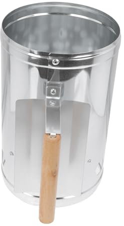 CIYODO 1pezzi Secchio Accendi Carbonella Barbecue in Metallo Antiruggine Avvio Rapido con Manico Legno Antiscottatura per Camping e Barbecue all Aperto Base Ampia e Ventilazione Efficient