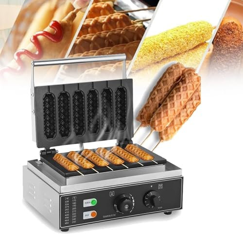 GTHTUHFD Máquina Comercial para Hacer Wafles con Forma De Perrito Caliente De Maíz, Máquina Eléctrica Antiadherente De 1550 W con Mango Antideslizante, Control De Temperatura