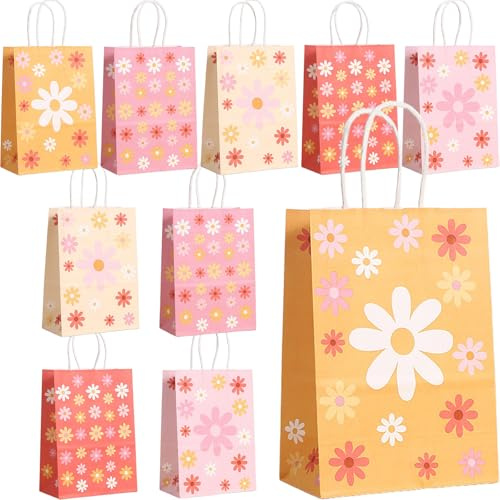 Bikasun 10 sacchetti regalo con manici, per feste a tema margherita, sacchetti regalo di compleanno per bambini, caramelle, regali di compleanno, matrimonio, fiori