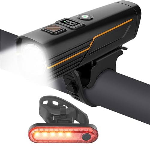 EBUYFIRE Luces para Bicicleta con Sensor de Luz y Pantalla Digital,Set de Luces LED Recargables para Ciclismo,Luz Delantera y Trasera Super Brillante - Linterna Frontal para Bicicleta,Luz Trasera (1)