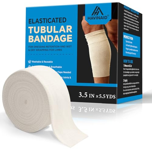 Latex-Free Elasticated Tubular Support Bandage with Stockinette Fabric, Breathable Tubular Compression Sleeve for Joint & Tissue Support on Arms, Knees, Legs (3.5 x 5.5 Yards) Size E