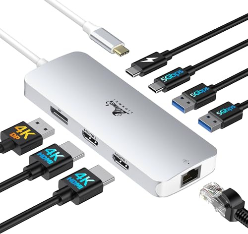 USB C dockningsstation Dual Monitor 8-i-1 Laptop dockningsstation 2 bildskärmar USB C-hub med 4K dubbel HDMI, DisplayPort, 1 Gbps Ethernet, 100 W PD, 3 USB A/C 3.0-adapter kompatibel med Dell, HP