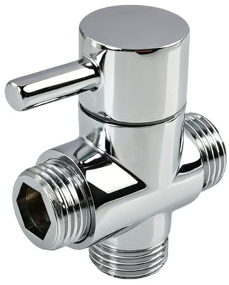 Válvula de Derivación de 3 Vías para Ducha, Inversor en Latón Cromado, Adaptador en T con Entrada Macho G1/2 y Doble Salida G1/2 para Mando de Ducha y Cabezal Fijo