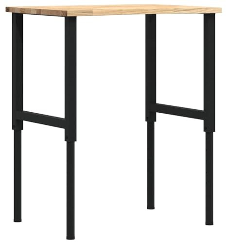 Arbetsbänk av massivt ekträ 80 x 60 x (71,5–98) cm justerbar i höjd med robust metallram, perfekt som arbetsbord, hyvelbänk och spännbord för verkstad, garage, hobbyrum