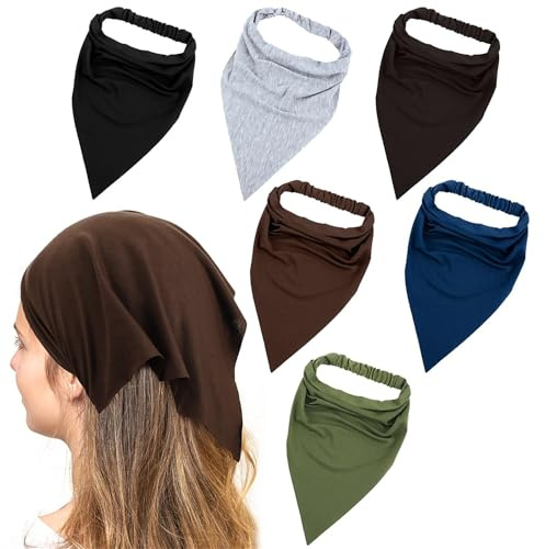 Lot de 6 foulards triangulaires pour femme - Écharpe d'été - Bandeau élastique bohème - Antidérapants - Couleur unie - Pour les voyages et les fêtes