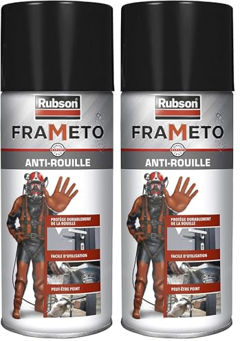 Rubson – Frameto Anti-rouille pour intérieur et extérieur (Lot de 2 aérosols de 400 ml) – Convertisseur de rouille à effet immédiat – Spray vaporisateur couleur zinc